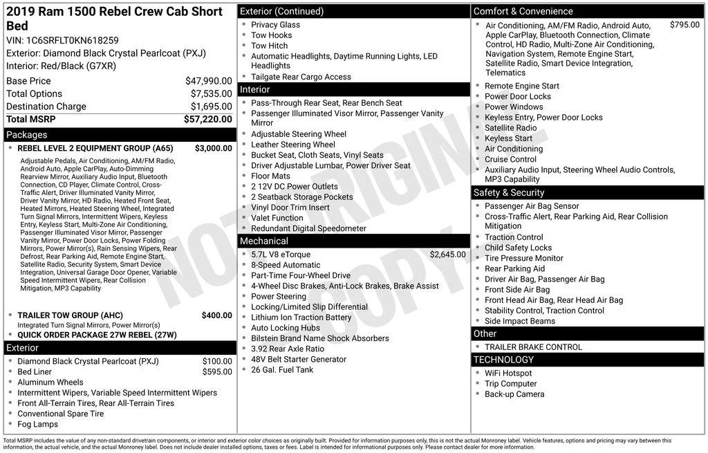 ram ram 1500 pickup 2019 1C6SRFLT0KN618259 image ram ram 1500 pickup 2019 1C6SRFLT0KN618259 image